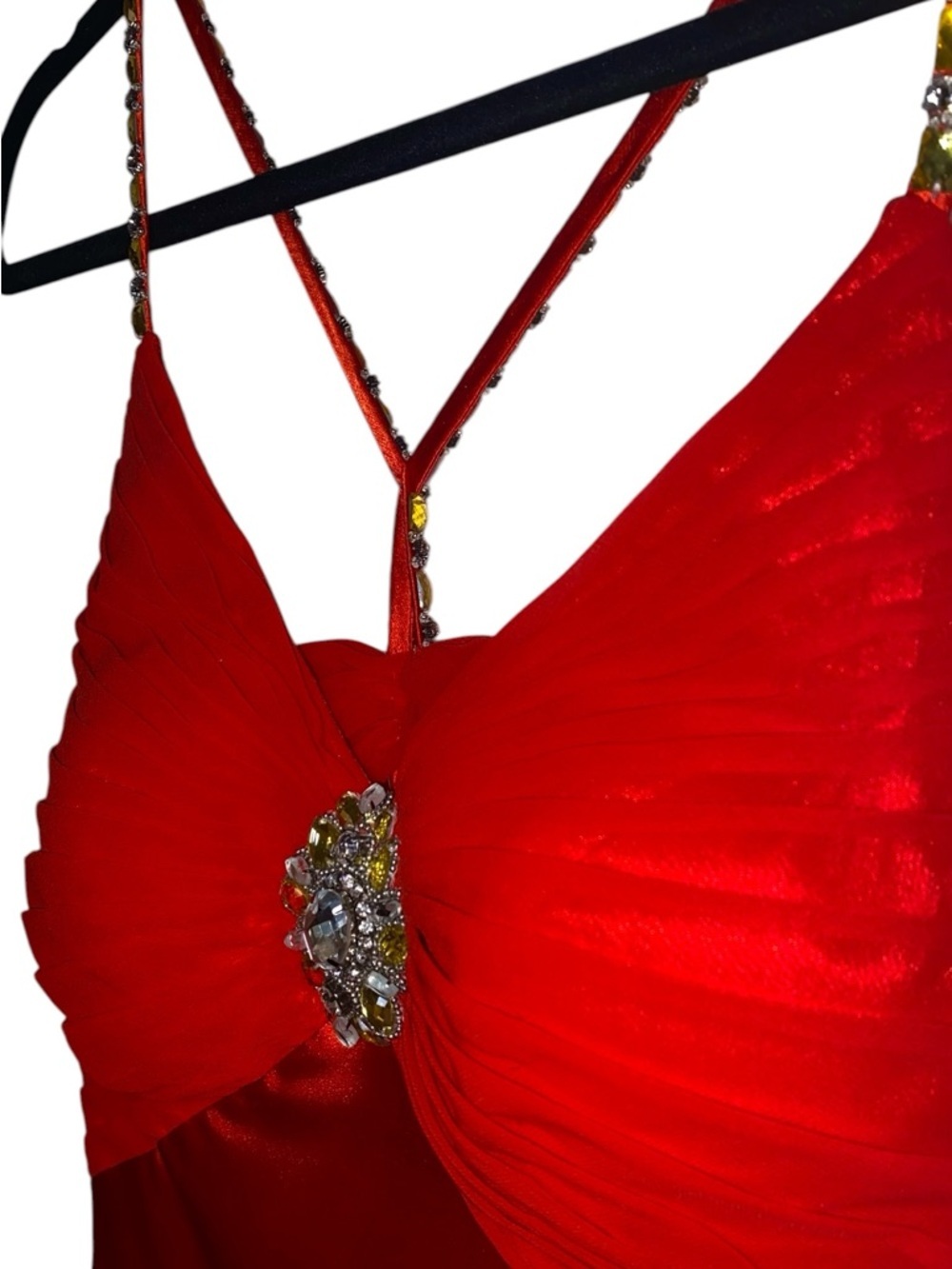 CACHE FORMAL GOWN Long Formal Gown Trumpet Flared Base & Bling Crimson Red SZ 0 - Picture 6 of 10